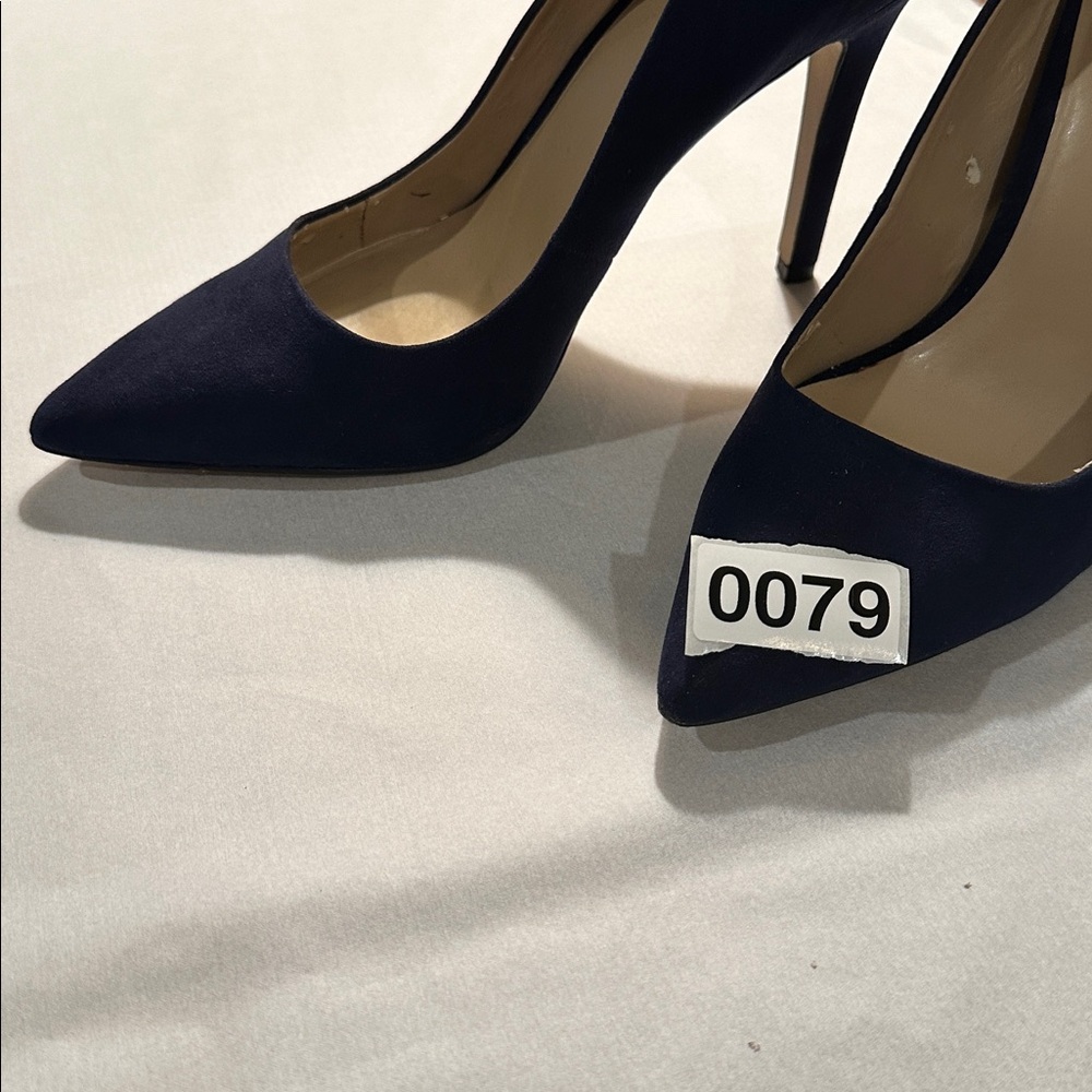 Saks Fifth Avenue Navy Blue Suede Heels - Picture 9 of 9